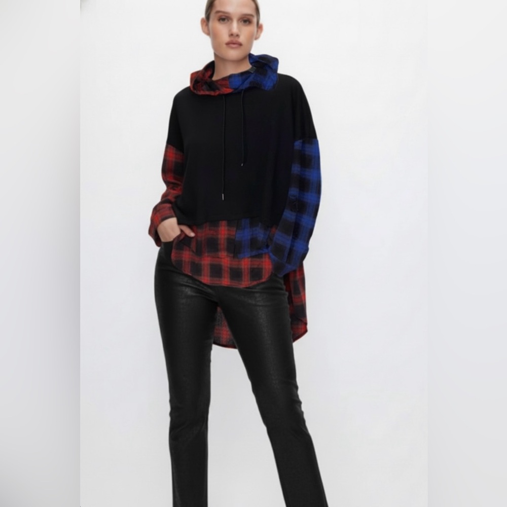 Dance & marvel black red and blue plaid sweatshirt